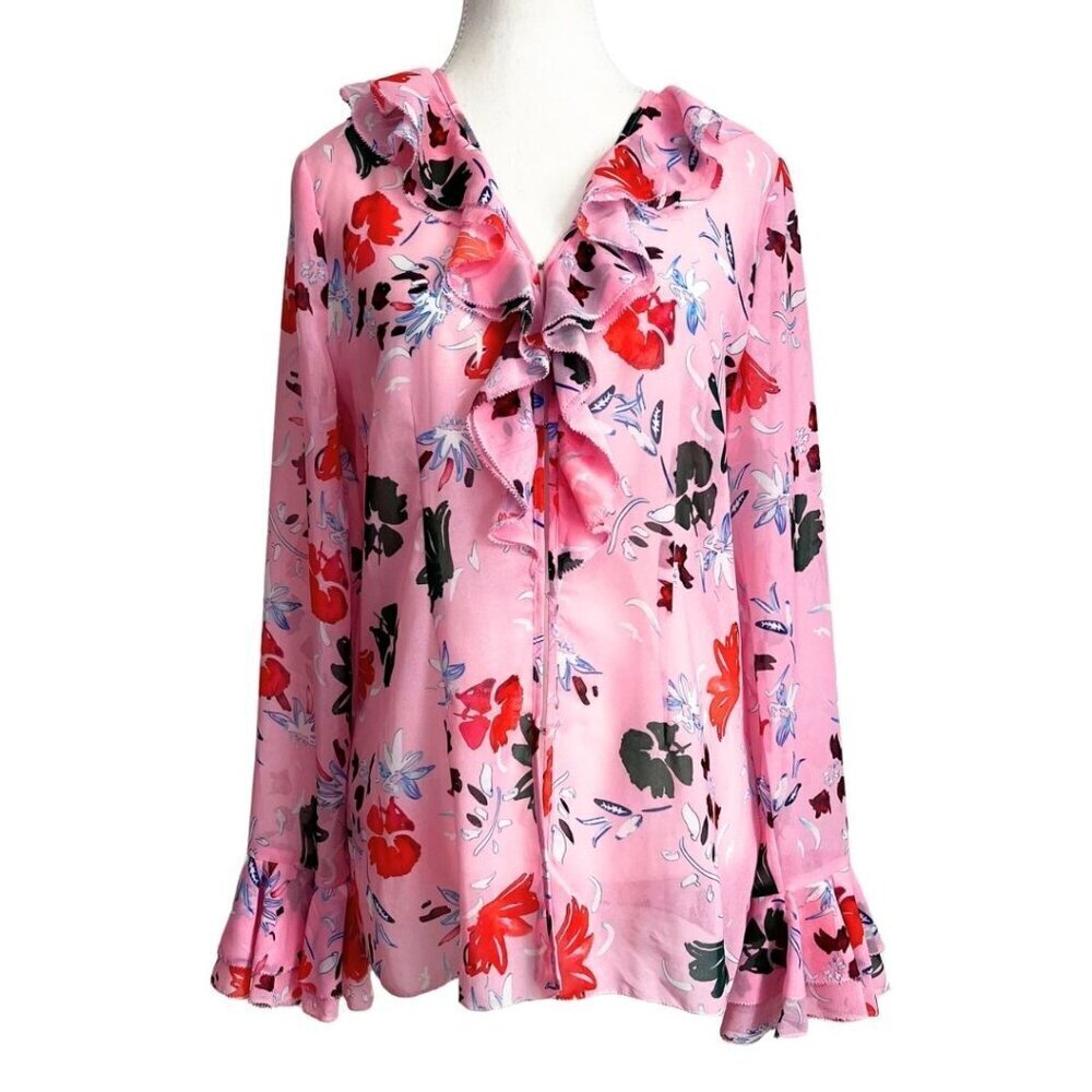 C/MEO COLLECTIVE THE MUPPET RUFFLE BLOUSE IN FLORAL PINK - S